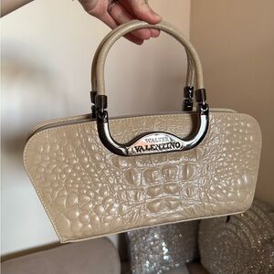 Walter Valentino Taupe Croc-Embossed Top-Handle Satchel